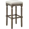 Aiden Upholstered Tan Backless Barstool With Nailhead Trim, 30 Promotion