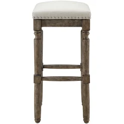 Aiden Upholstered Tan Backless Barstool With Nailhead Trim, 30 Promotion