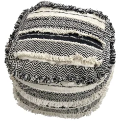 Alex Handwoven Fringe Square Pouf Flash Sale