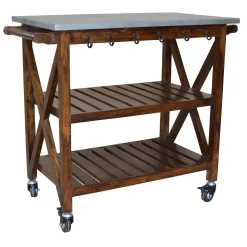 Antwerp Wood Bar Cart With Metal Top And Towel Hooks Exquisite Gifts