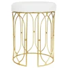Arca Glazed Gold Wire Vanity Stool/Padded White Faux Leather Seat Outlet