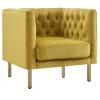 Bendell Yellow Velvet Tufted Accent Club Chair With Gold Legs, Kd Promotion