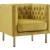 Bendell Yellow Velvet Tufted Accent Club Chair With Gold Legs Opening Sales