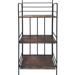 Black 3 Tier Metal Baker Rack With Folding Wood Top Shelves Gift Selection