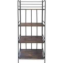 Black 4 Tier Metal Baker Rack With Folding Wood Top Shelves Gift Selection