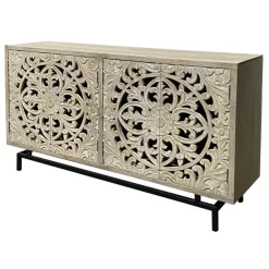 Carved 4 Door Wood Sideboard Discount