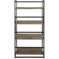 Dakota 4-Tier Black & Brown Industrial Modern Bookshelf, 49 Low Price
