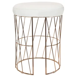 Diago Metallic Blush Wire Vanity Stool/Padded White Faux Leather Seat Good Quality