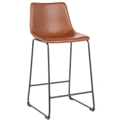 Drake Cognac Faux Leather Modern Industrial Barstool, 30 Bargain Sale