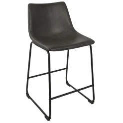 Drake Modern Faux Leather Industrial Barstool, Dark Grey Opening Sales