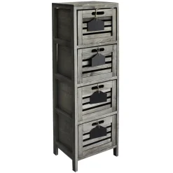 4-Drawer Grey Wooden Cabinet, Large Opening Sales
