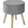 Emmy Grey Velvet Round Wood Leg Ottoman Clearance