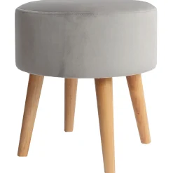 Emmy Grey Velvet Round Wood Leg Ottoman Clearance