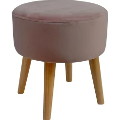 Emmy Rose Velvet Round Wood Leg Ottoman Flash Sale