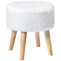 Emmy White Faux Fur Wood Leg Ottoman Good Quality