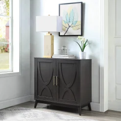 Ezra 2-Door Dark Brown Cabinet With Gold Handle Opening Sales