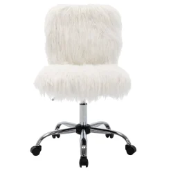 Fiona White Faux Fur Adjustable Office Chair Low Price