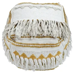 Francis Handwoven Fringe Pouf, 18 Low Price