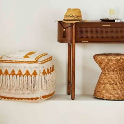 Francis Handwoven Fringe Pouf, 18 Low Price