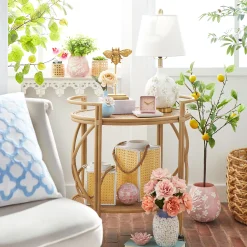 Grace Mitchell 2-Tier Rattan Shelf Bar Cart With Metal Frame Outlet