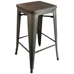 Honeybloom Ennis Metal Barstool With Wooden Seat, 29 Featured