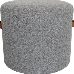 Honeybloom Rica Textured Pouf With Faux Leather Handles, Grey Less Expensive