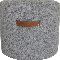 Honeybloom Rica Textured Pouf With Faux Leather Handles, Grey Less Expensive