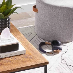 Honeybloom Rica Textured Pouf With Faux Leather Handles, Grey Less Expensive