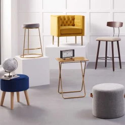 Honeybloom Rica Textured Pouf With Faux Leather Handles, Grey Less Expensive