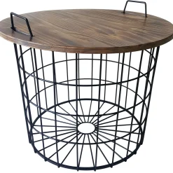 Honeybloom Round Wire Basket Table With Removable Wood Top Discount