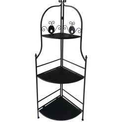 48In. Black Metal Corner Rack With Folding Wood Shelves Discount