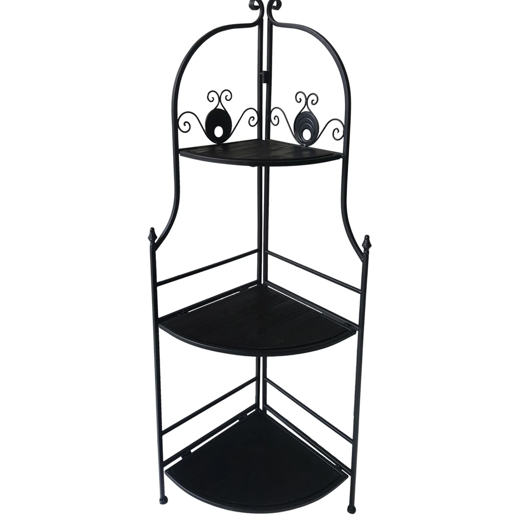48In. Black Metal Corner Rack With Folding Wood Shelves Discount