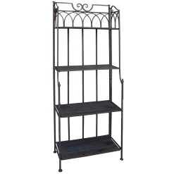61In. Brown Decorative Arch Metal Rack With Folding Wood Top Shelves Clearance