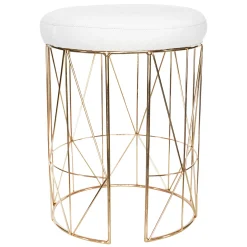 Keira Glazed Gold Wire Vanity Stool & Padded White Faux Leather Seat Cheaper