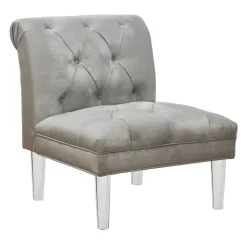 Laila Ali Grey Tufted Accent Chair With Clear Acrylic Legs Outlet