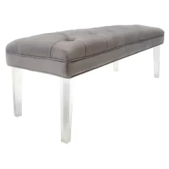 Laila Ali Grey Tufted Bench With Clear Acrylic Legs Promotion
