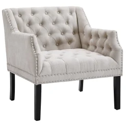 Lena Ivory Velvet Tufted Armchair With Nailhead Trim Discount Online