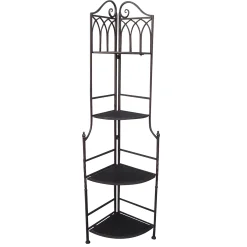 Metal Corner Rack With Brown Decorative Arch & Folding Wood-Top Shelves, 63 Online Discount