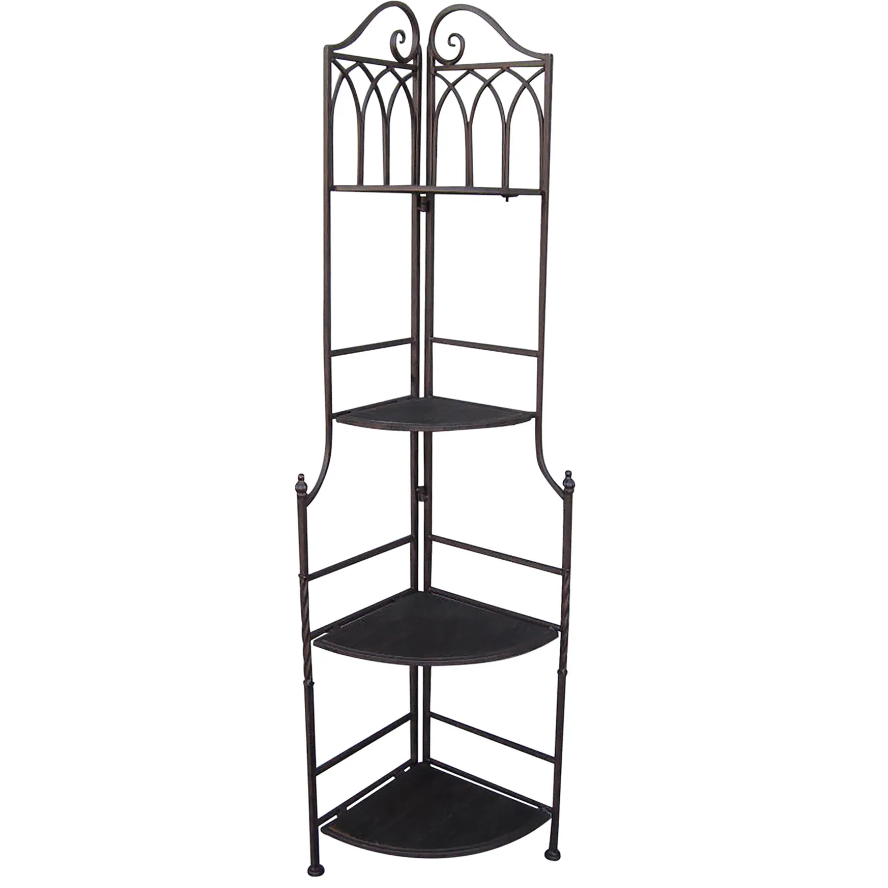 Metal Corner Rack With Brown Decorative Arch & Folding Wood-Top Shelves, 63 Online Discount
