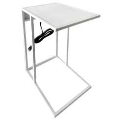 Metal C-Table With Usb Port, White Premium