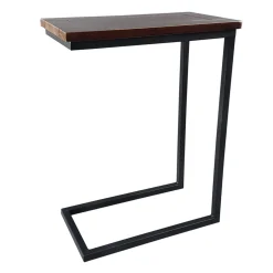 Metal C-Table With Wooden Top, Black Promotion