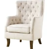 Norfolk Cream Linen Tufted High Back Arm Chair Promotion