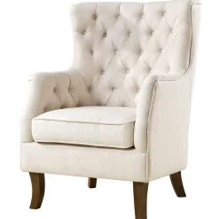 Norfolk Cream Linen Tufted High Back Arm Chair Promotion