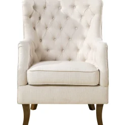 Norfolk Cream Linen Tufted High Back Arm Chair Promotion