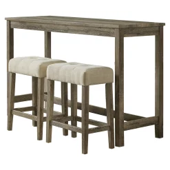 Oak Lawn Light Grey 3-Piece Sofa Table Set With Ivory Upholstered Counter Stools, 42 Cheaper