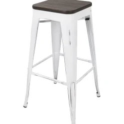 Oregon Vintage White Industrial Backless Barstool, 30 Opening Sales