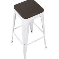 Oregon Vintage White Industrial Backless Barstool, 30 Opening Sales