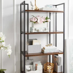 Parkview 5 Tier Metal & Wood Veneer Bookshelf Opening Sales