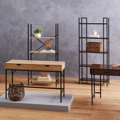 Parkview 5 Tier Metal & Wood Veneer Bookshelf Opening Sales