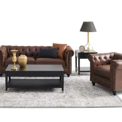Providence Chesterfield Brown Faux Leather Tufted Sofa, 79 Opening Sales